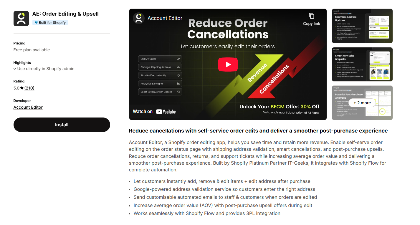 AE: Order Editing & Upsell