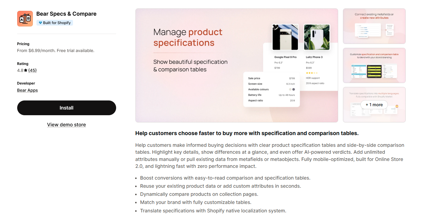 Bear Specs & Compare