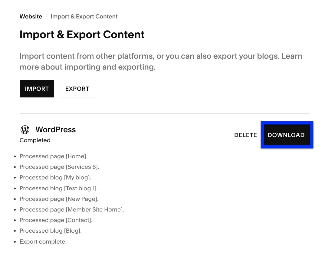 Blog Export Download Button