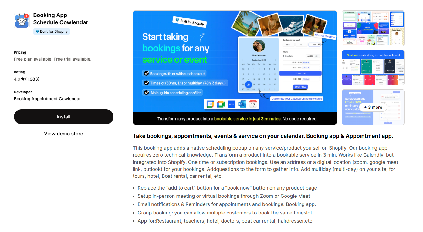 Booking App Schedule Cowlendar
