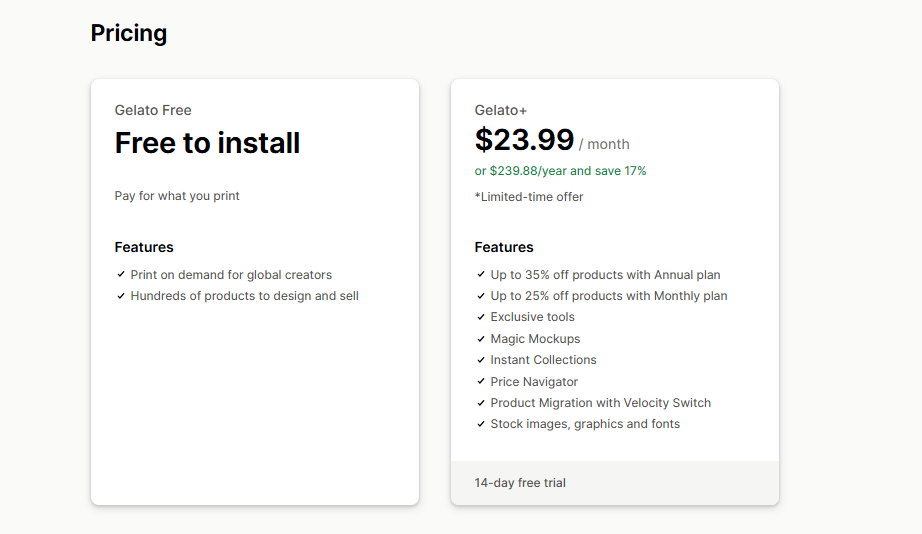 Gelato Print on Demand Pricing