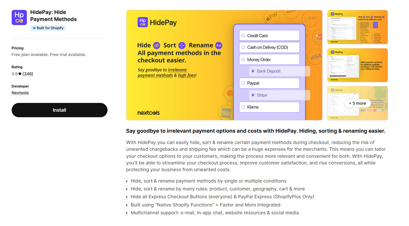 HidePay: Hide Payment Methods