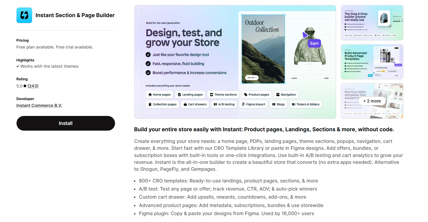 Instant Section & Page Builder
