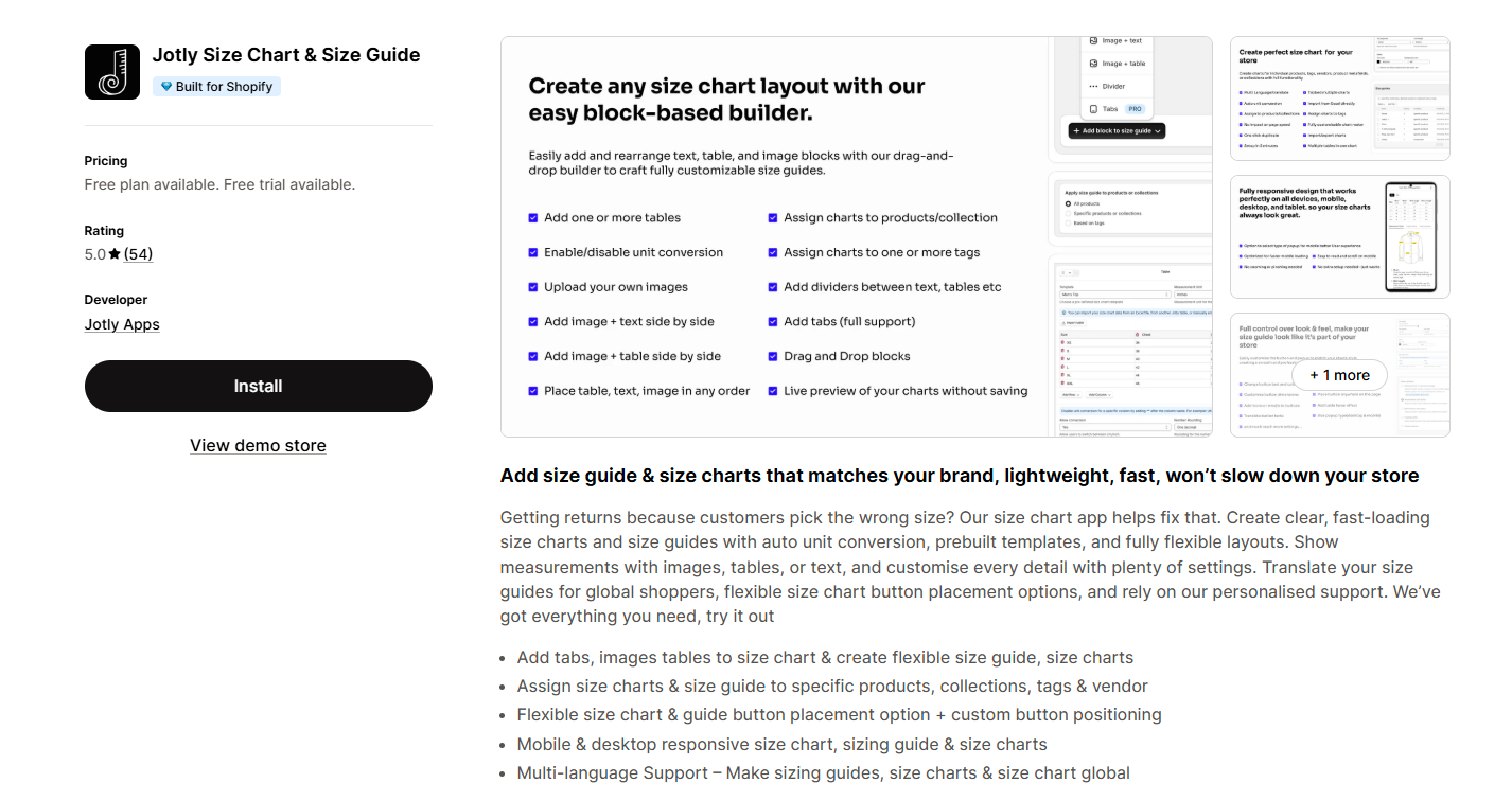 Jotly Size Chart & Size Guide