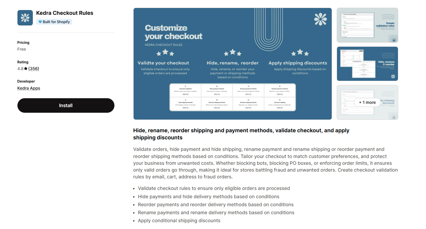 Kedra Checkout Rules