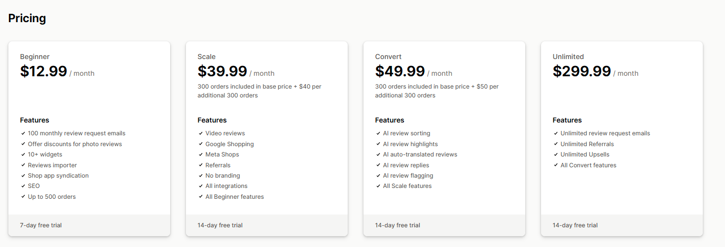 Loox Product Reviews Pricing