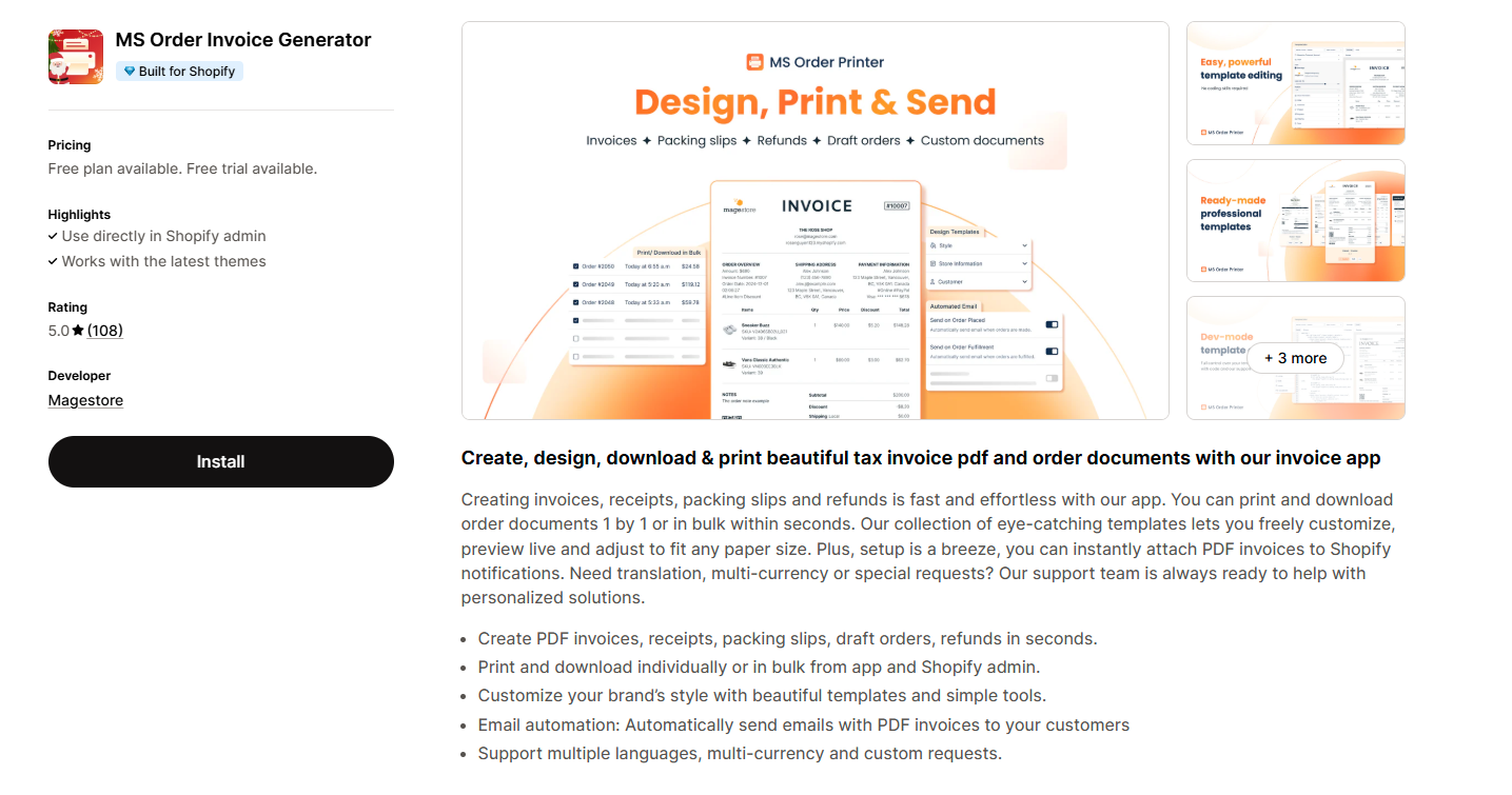 MS Order Invoice Generator