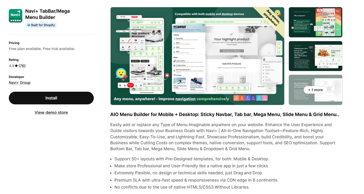 Navi+ TabBar/Mega Menu Builder