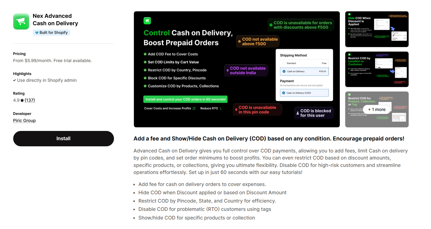 Nex Advanced Cash on Delivery