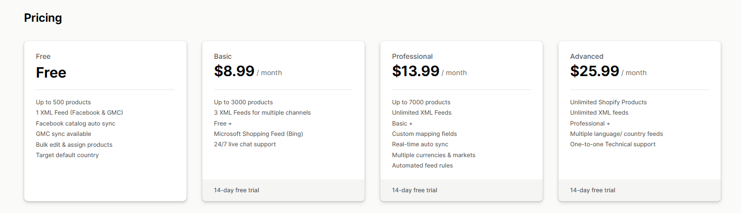 Omega Google & Facebook Feed Pricing