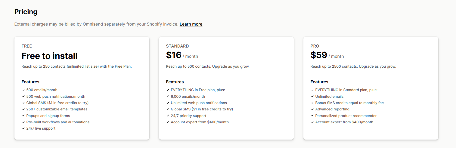 Omnisend Email Pricing