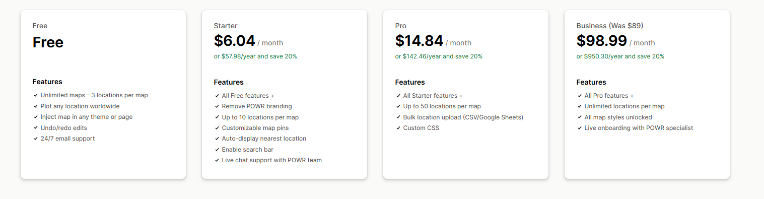 POWR: Store Locator Map Pricing