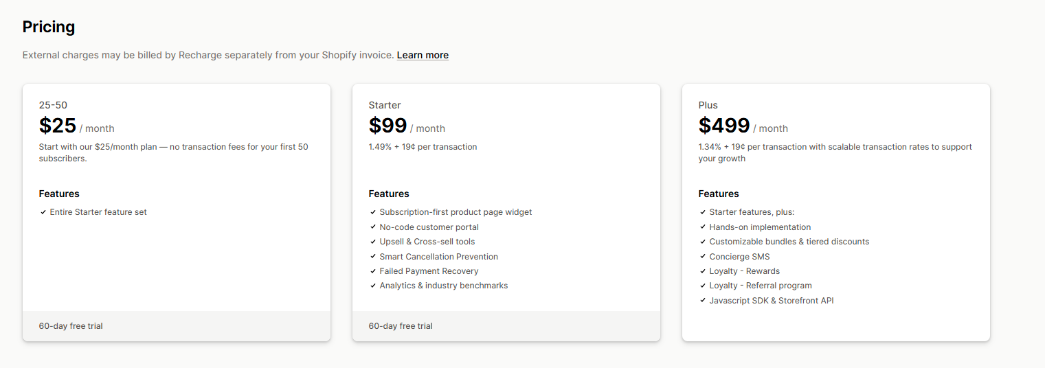 Recharge Subscriptions App Pricing