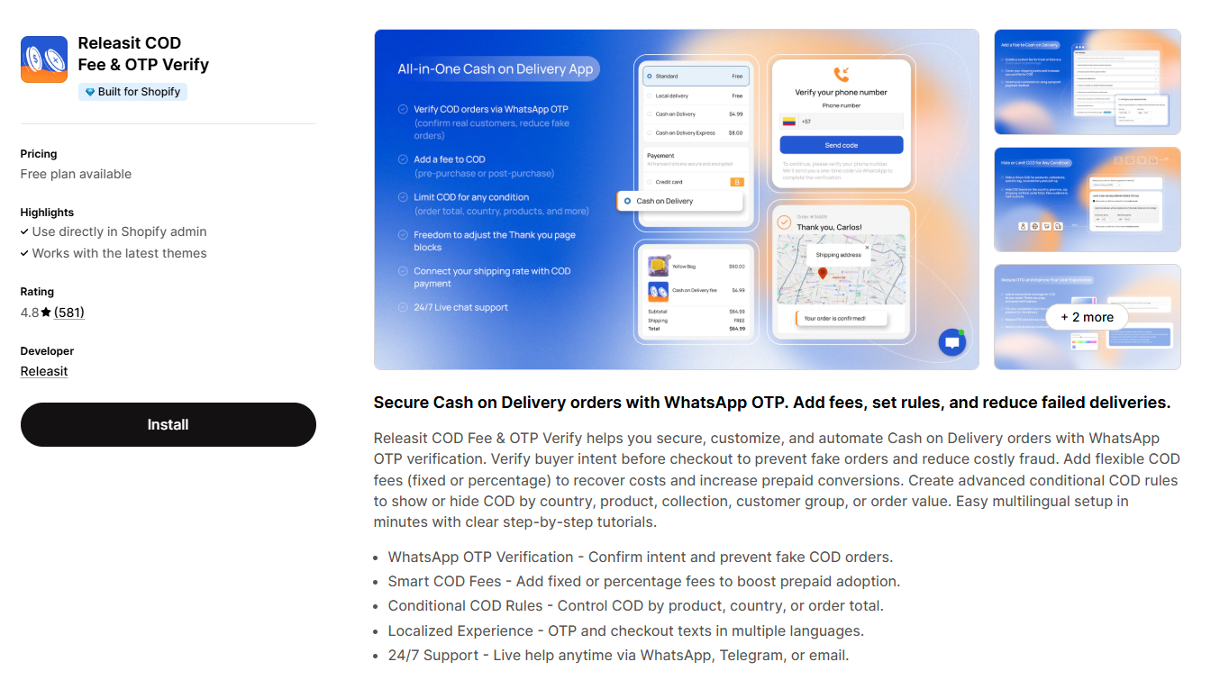 Releasit COD Fee & OTP Verify