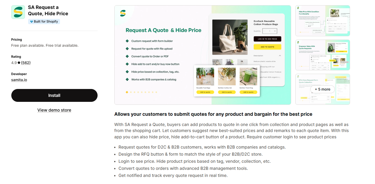 SA Request a Quote, Hide Price