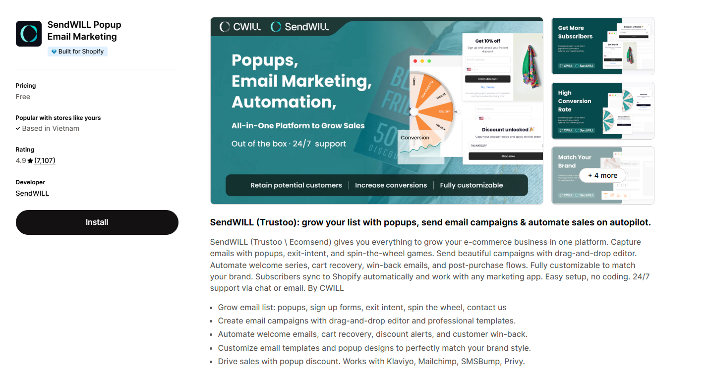 SendWILL Popup Email Marketing