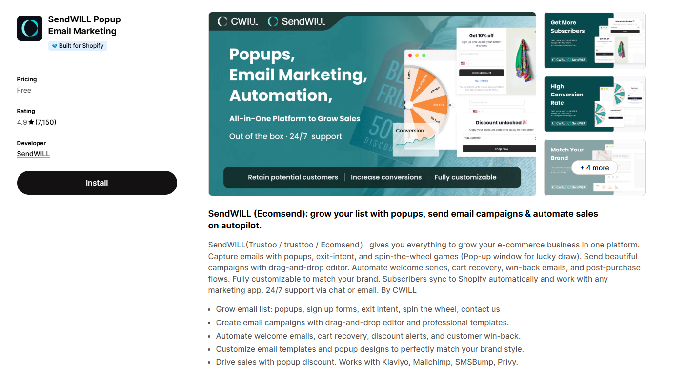 Send Will Popup Email Marketing