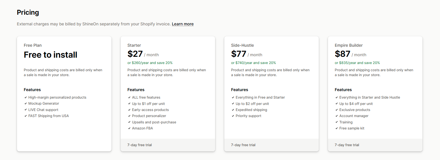 Shine On Print On Demand Pricing