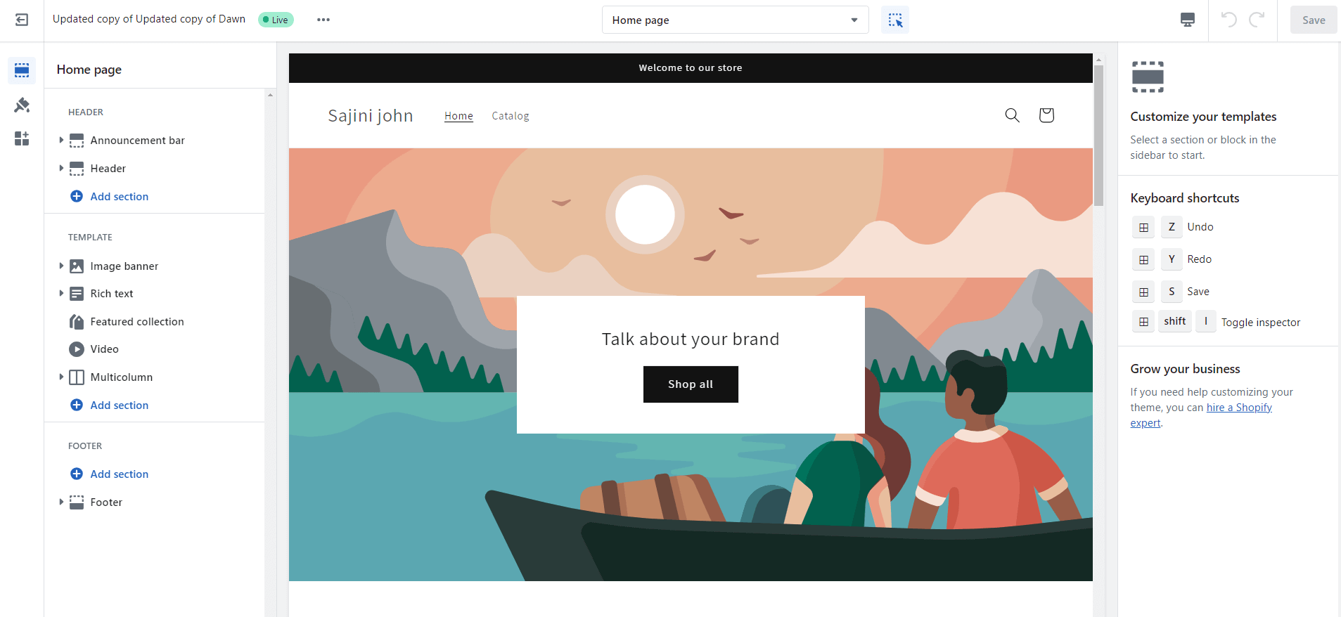 Shopify theme editor