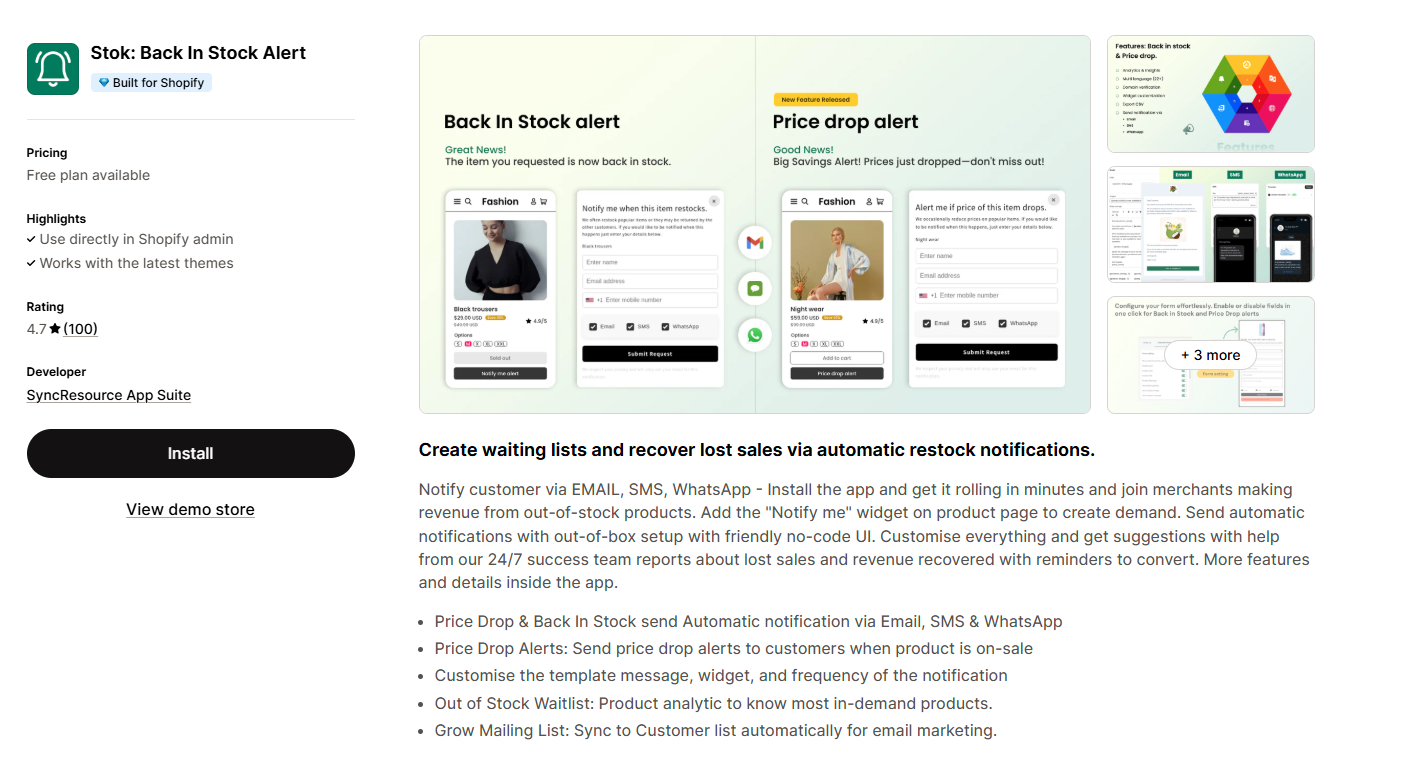 Stok: Back In Stock Alert