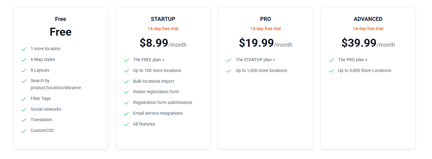 Storeify Store Locator Pricing
