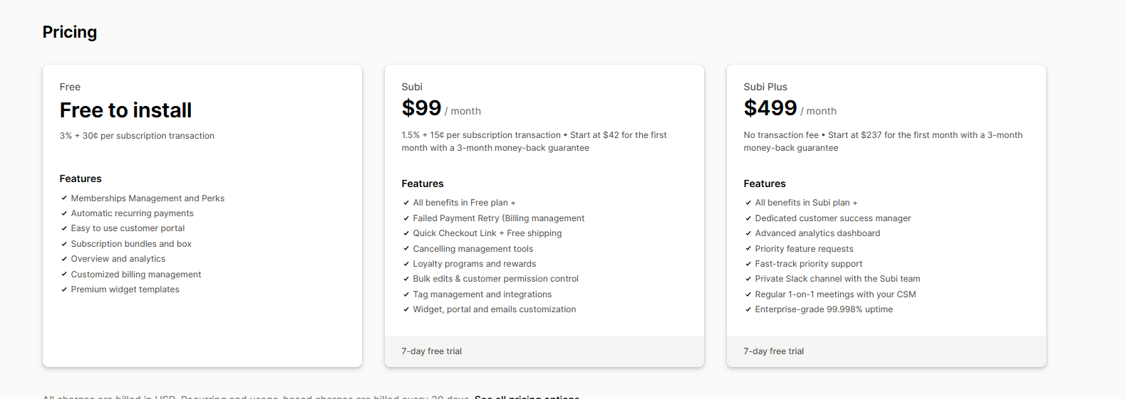 Subi Subscriptions Pricing