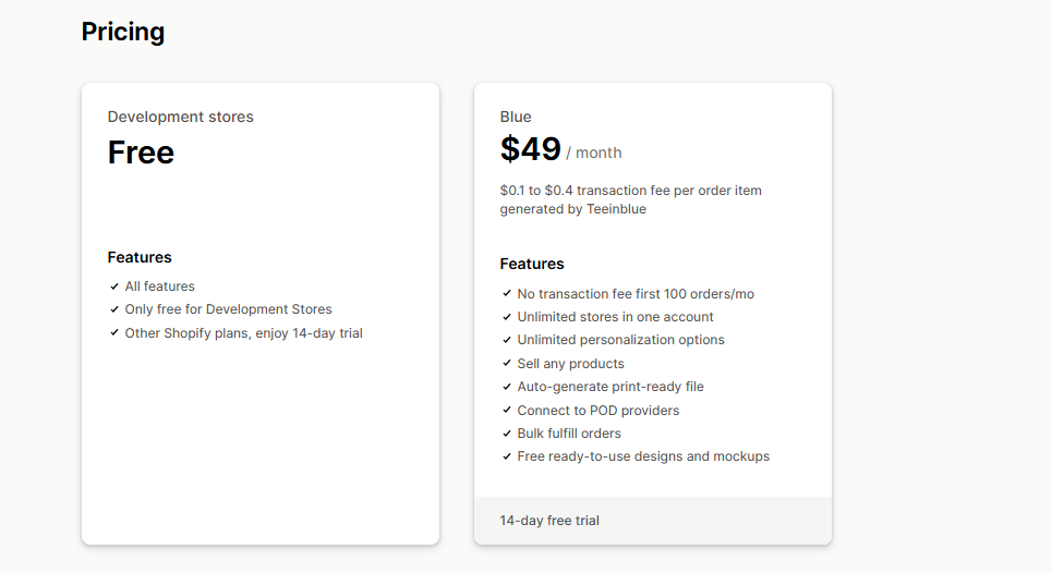 Teeinblue Product Personalizer Pricing