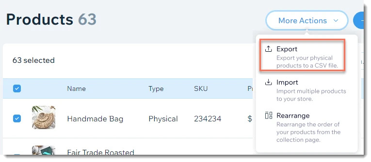 Export Products On Wix