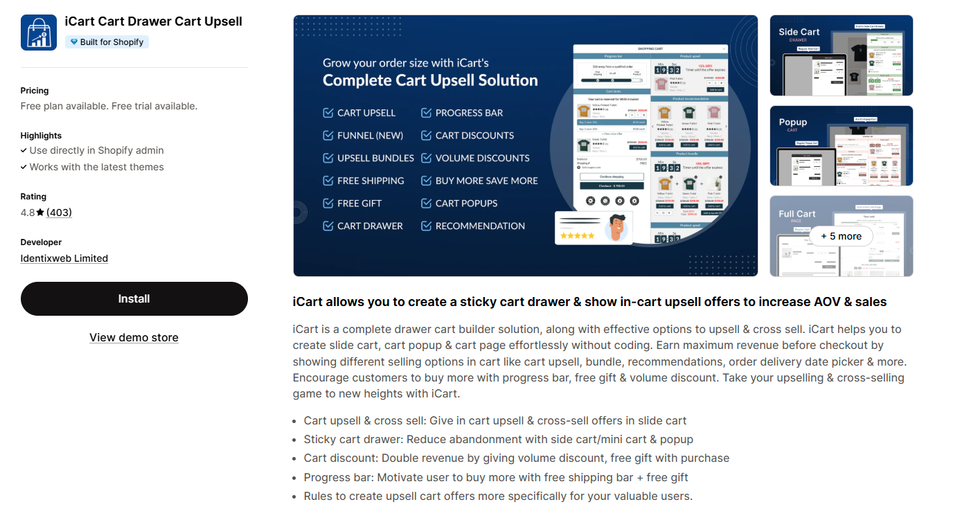 iCart Cart Drawer Cart Upsell
