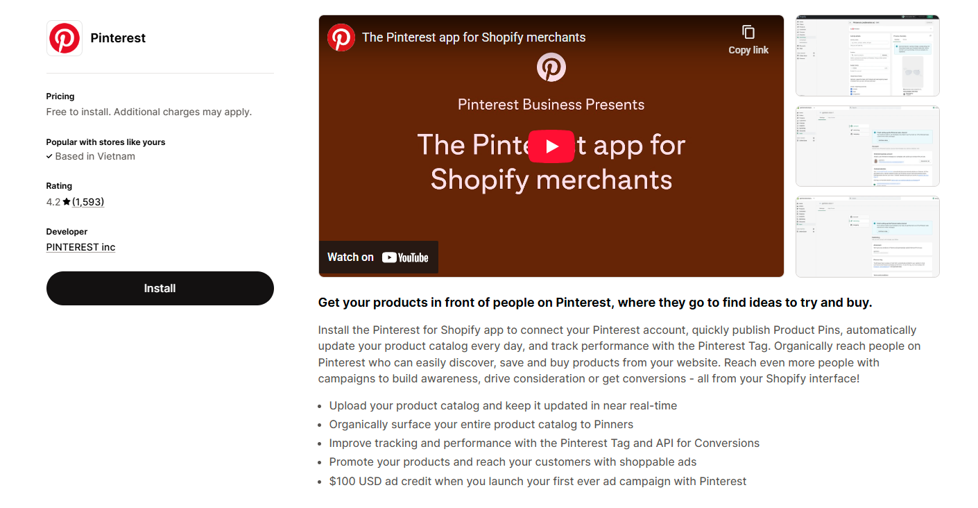 pinterest app on Shopify